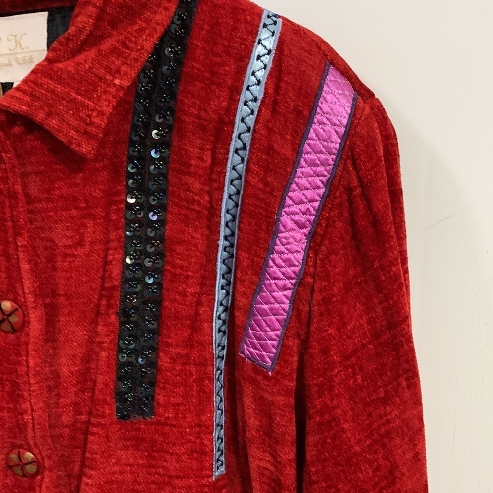 Daniel K New York lined embellished red jacket wine theme good condition Sz Lg - Picture 5 of 11
